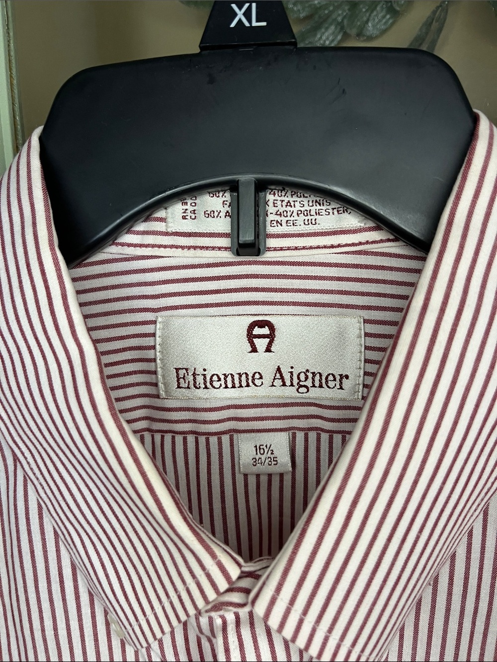 Etienne Aigner Men's Red and White Striped Button-Down Shirt